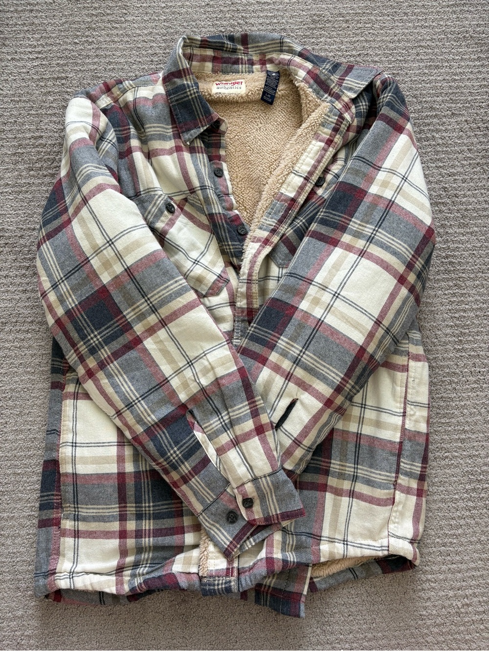 Vintage Wrangler Sherpa-Lined Plaid Jacket - Cream, Red, Blue